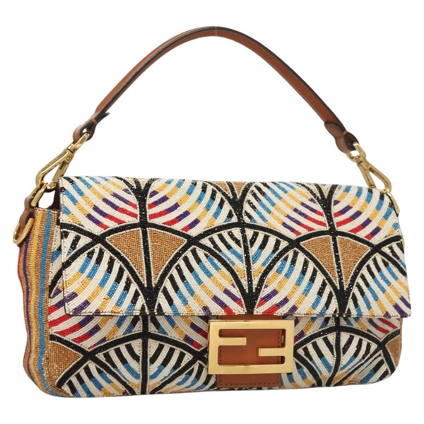 【原宿店限定】フェンディ FENDI マンマバゲット ショルダーバッグ ビーズ ベージュ ゴールド レディース 119241SV