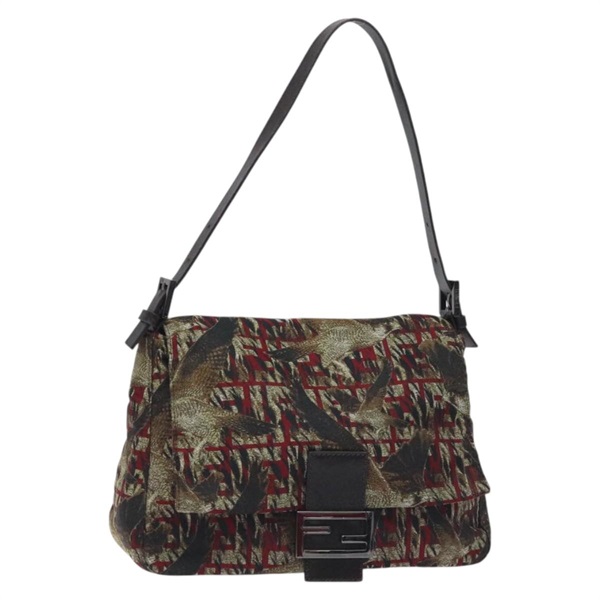 【原宿店限定】フェンディ FENDI マンマバゲット ショルダーバッグ ナイロン ブラウン シルバー レディース 119242V