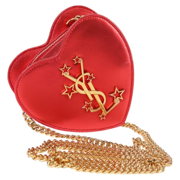 【原宿店限定】サンローラン SAINT LAURENT ショルダーバッグ チェーン レザー レッド ゴールド レディース BD2192M