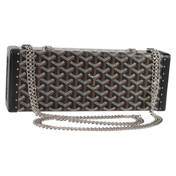 【原宿店限定】ゴヤール GOYARD ショルダーバッグ ヘリンボーン チェーン PVC レザー ブラック シルバー レディース 115239SM