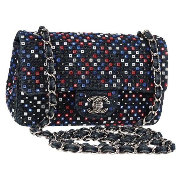 【原宿店限定】シャネル CHANEL ショルダーバッグ チェーン デニム ネイビー シルバー レディース 123521SM