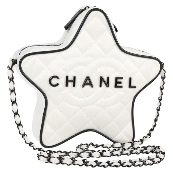 【原宿店限定】シャネル CHANEL ショルダーバッグ スター チェーン サテン ホワイト ゴールド レディース 125991SM