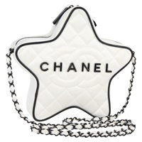 【原宿店限定】シャネル CHANEL ショルダーバッグ スター チェーン サテン ホワイト ゴールド レディース 125991SM