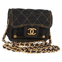 【原宿店限定】シャネル CHANEL ショルダーバッグ マトラッセ チェーン デニム ネイビー ゴールド レディース 126072SM
