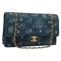 【原宿店限定】シャネル CHANEL ショルダーバッグ アイコンライン マトラッセ チェーン キャンバス ネイビー ゴールド レディース 127540SV