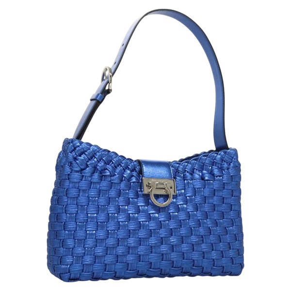【原宿店限定】サルヴァトーレフェラガモ Salvatore Ferragamo ショルダーバッグ ガンチーニ レザー ブルー シルバー レディース 128561V