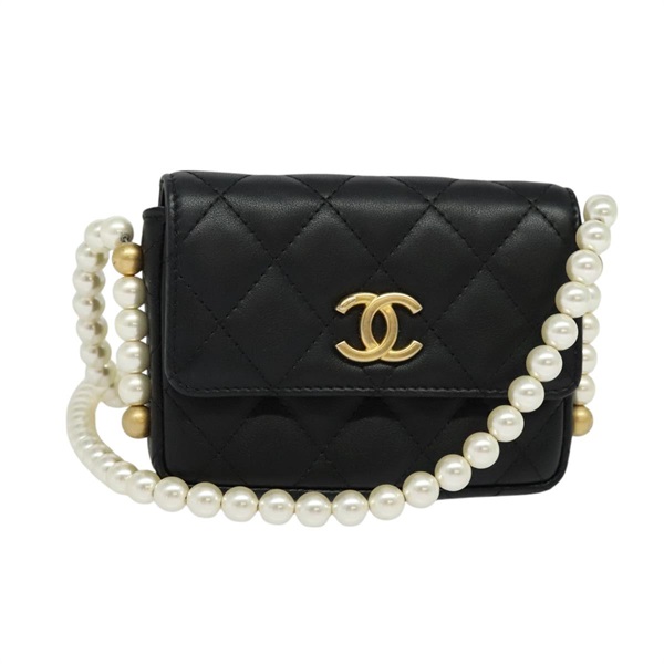 【原宿店限定】シャネル CHANEL ショルダーバッグ マトラッセ パール ラムスキン ブラック ゴールド レディース 124901