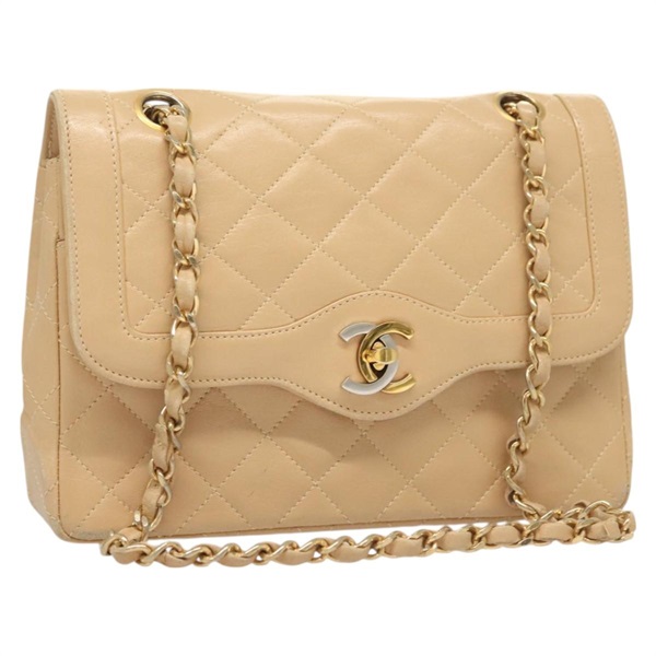 【原宿店限定】シャネル CHANEL ショルダーバッグ マトラッセ チェーン ラムスキン パリ限定 ベージュ ゴールド レディース bs26545