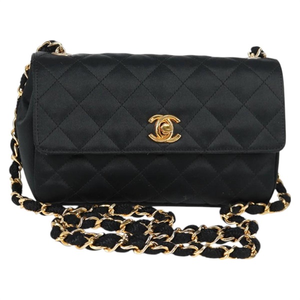 【原宿店限定】シャネル CHANEL ショルダーバッグ マトラッセ チェーン サテン ブラック ゴールド レディース 126240V