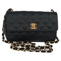 【原宿店限定】シャネル CHANEL ショルダーバッグ マトラッセ チェーン サテン ブラック ゴールド レディース 126240V