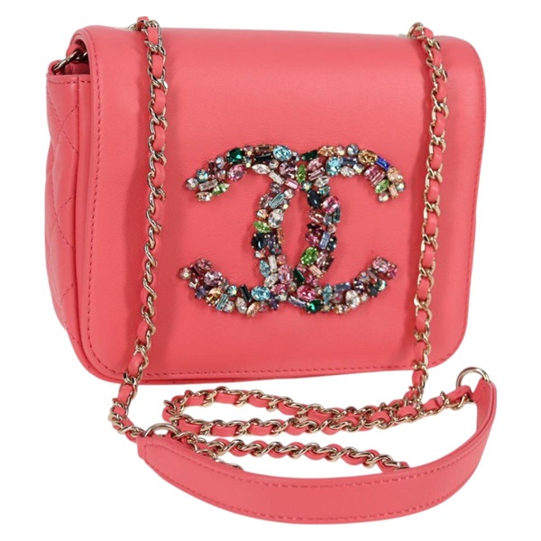 【原宿店限定】シャネル CHANEL ショルダーバッグ マトラッセ ビジュー チェーン ラムスキン ピンク ゴールド レディース 127511M