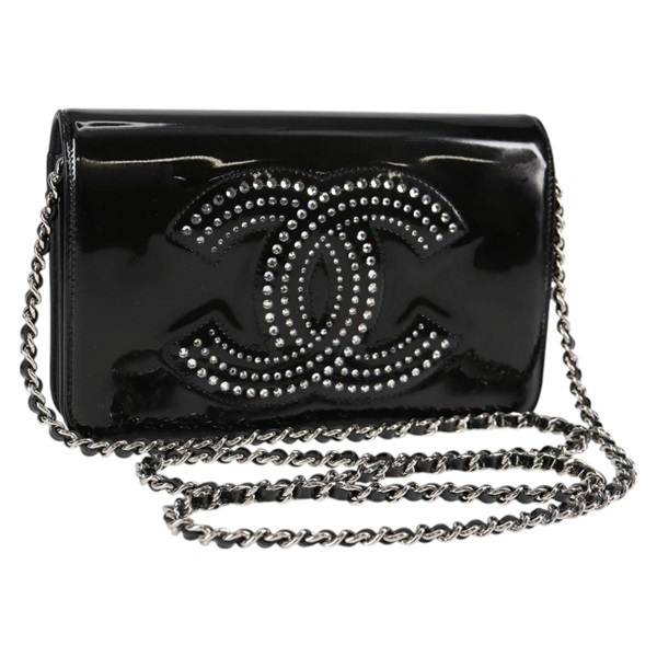 【原宿店限定】シャネル CHANEL ショルダーバッグ チェーン エナメル ブラック レディース 127546M
