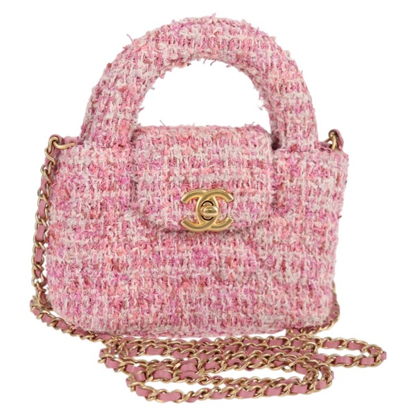 【原宿店限定】シャネル CHANEL ショルダーバッグ チェーン ツイード ピンク ゴールド レディース 127553M