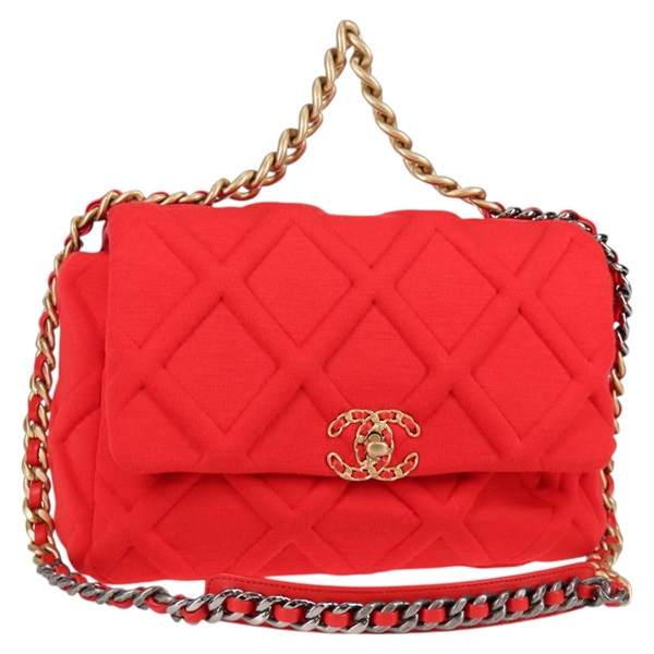 【原宿店限定】シャネル CHANEL ショルダーバッグ チェーン コットン 2way レッド ゴールド レディース 127588M