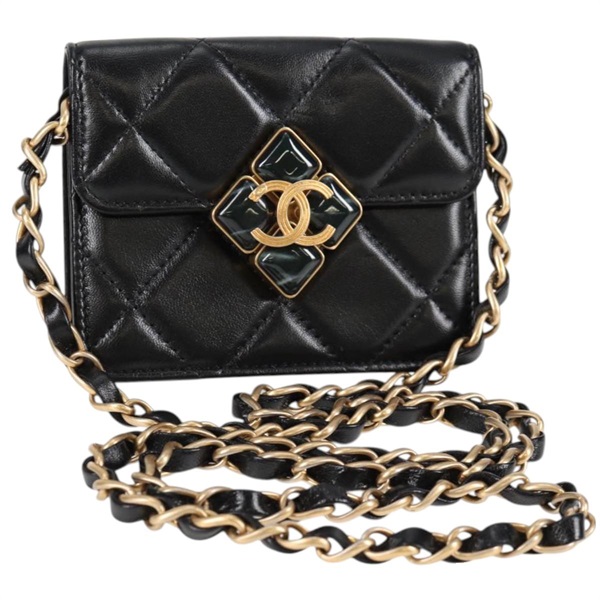 【原宿店限定】シャネル CHANEL ショルダーバッグ マトラッセ チェーン ポーチ ラムスキン ブラック ゴールド レディース 127795M