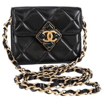 【原宿店限定】シャネル CHANEL ショルダーバッグ マトラッセ チェーン ポーチ ラムスキン ブラック ゴールド レディース 127795M