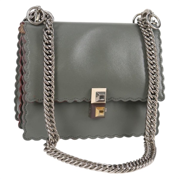 【原宿店限定】フェンディ FENDI ショルダーバッグ チェーン レザー グレー シルバー レディース 127855V