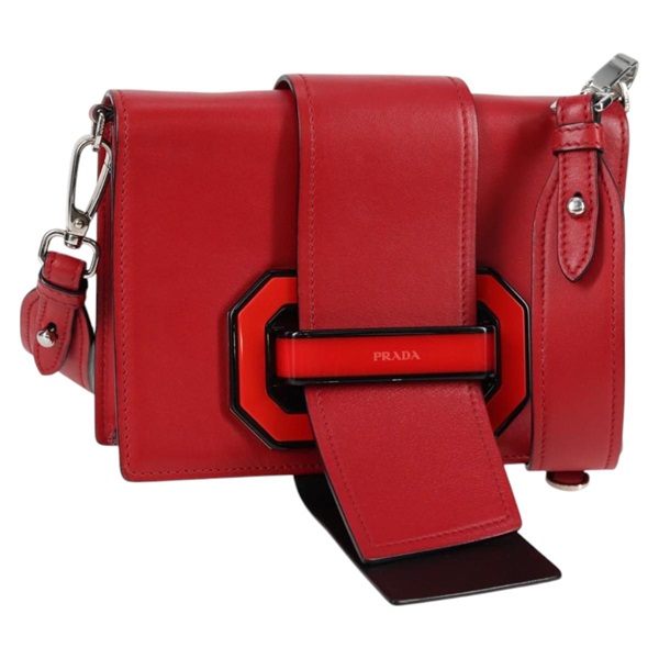 【原宿店限定】プラダ PRADA ショルダーバッグ チェーン レザー レッド シルバー レディース 127863V
