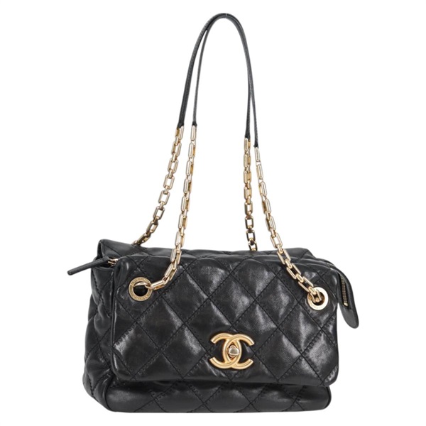 【原宿店限定】シャネル CHANEL ショルダーバッグ マトラッセ チェーン ラムスキン ブラック ゴールド レディース 127921M