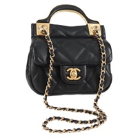 【原宿店限定】シャネル CHANEL ショルダーバッグ チェーン ポーチ ラムスキン ブラック ゴールド レディース 128104SM