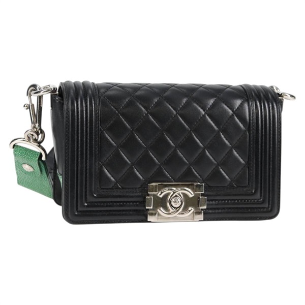 【原宿店限定】シャネル CHANEL ショルダーバッグ チェーン ボーイシャネル ラムスキン ブラック シルバー レディース PP648M