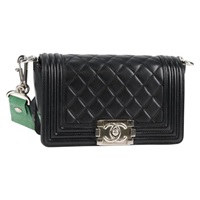 【原宿店限定】シャネル CHANEL ショルダーバッグ チェーン ボーイシャネル ラムスキン ブラック シルバー レディース PP648M
