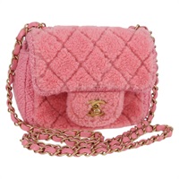【原宿店限定】シャネル CHANEL ショルダーバッグ マトラッセ チェーン ウール ピンク ゴールド レディース 128240M