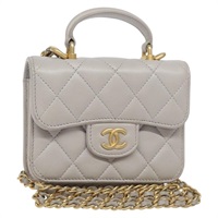 【原宿店限定】シャネル CHANEL ショルダーバッグ マトラッセ チェーン ウォレット ラムスキン グレー ゴールド レディース 128807M