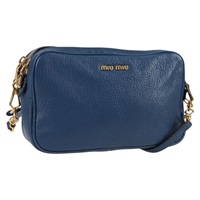 【原宿店限定】ミュウ ミュウ Miu Miu ショルダーバッグ レザー ブルー ゴールド レディース 130157V