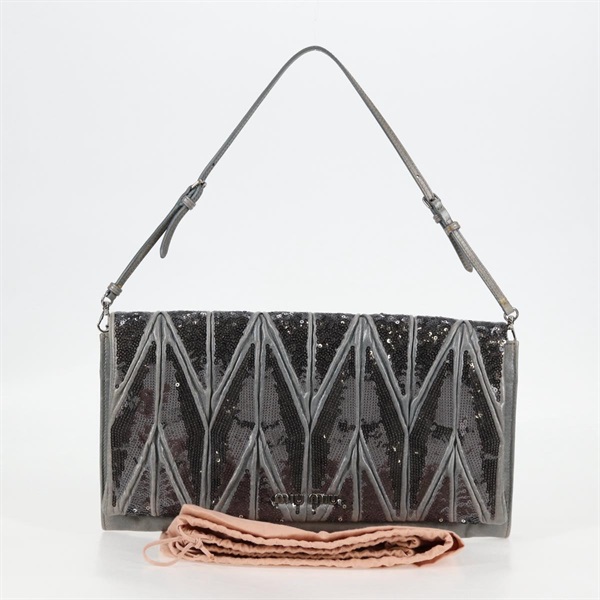 【原宿店限定】ミュウ ミュウ Miu Miu ショルダーバッグ スパンコール レザー ライトブルー シルバー レディース 130158V