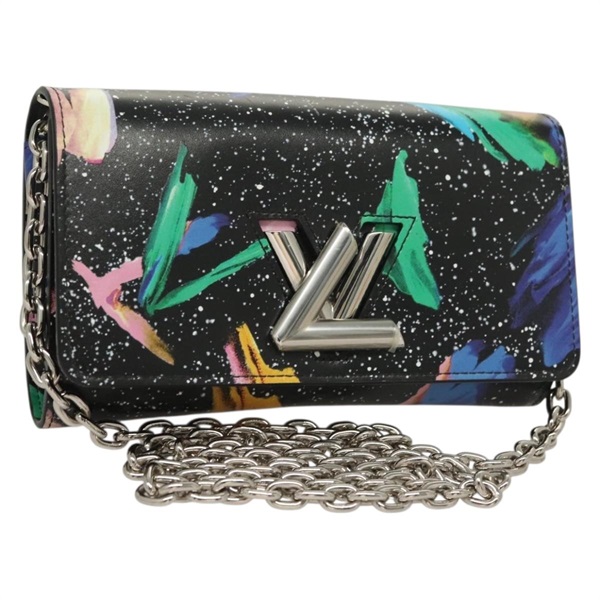 【原宿店限定】ルイ・ヴィトン LOUIS VUITTON ポルトフォイユ ツイストチェーン 財布 スプラッシュ プリント レザー ブラック M67695 レディース bs27258M