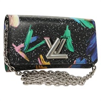 【原宿店限定】ルイ・ヴィトン LOUIS VUITTON ポルトフォイユ ツイストチェーン 財布 スプラッシュ プリント レザー ブラック M67695 レディース bs27258M