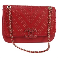 【原宿店限定】シャネル CHANEL ショルダーバッグ チェーン Vステッチ ラムスキン レッド ゴールド レディース 126605M