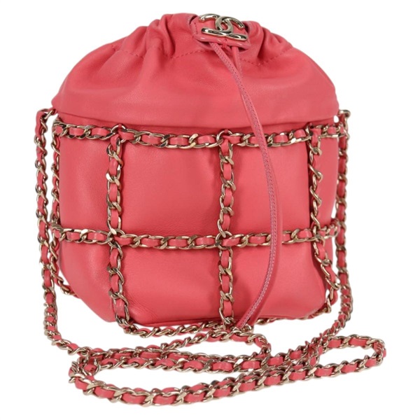 【原宿店限定】シャネル CHANEL ショルダーバッグ チェーン ラムスキン ピンク ゴールド レディース 126608M