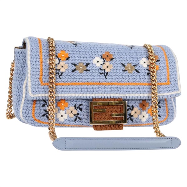 【原宿店限定】フェンディ FENDI マンマバゲット ショルダーバッグ チェーン コットン 2way パープル ゴールド レディース 125472SM