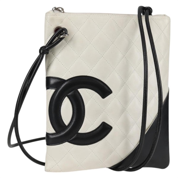 【原宿店限定】シャネル CHANEL ショルダーバッグ カンボンライン ラムスキン ホワイト シルバー レディース 118933V