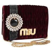 【原宿店限定】ミュウ ミュウ Miu Miu ショルダーバッグ マテラッセ ビジュー ベロア ワインレッド ゴールド レディース 118941M