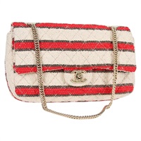 【原宿店限定】シャネル CHANEL ショルダーバッグ マトラッセ 25 チェーン コットン ベージュ レッド レディース 128490SV