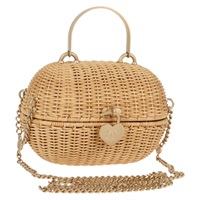 【原宿店限定】シャネル CHANEL ショルダーバッグ ラタン チェーン ストロー ベージュ ゴールド レディース 128491SV