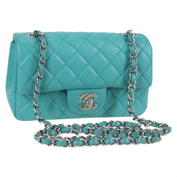 【原宿店限定】シャネル CHANEL ショルダーバッグ マトラッセ チェーン ラムスキン ブルー シルバー レディース 128554M