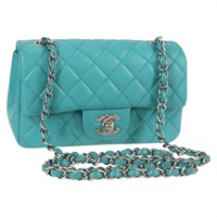 【原宿店限定】シャネル CHANEL ショルダーバッグ マトラッセ チェーン ラムスキン ブルー シルバー レディース 128554M