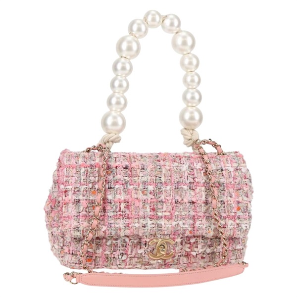 【原宿店限定】シャネル CHANEL ショルダーバッグ チェーン ツイード ピンク ゴールド レディース 130488SM