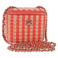 【原宿店限定】シャネル CHANEL ショルダーバッグ チェーン ラフィア レッド ゴールド レディース 130508M