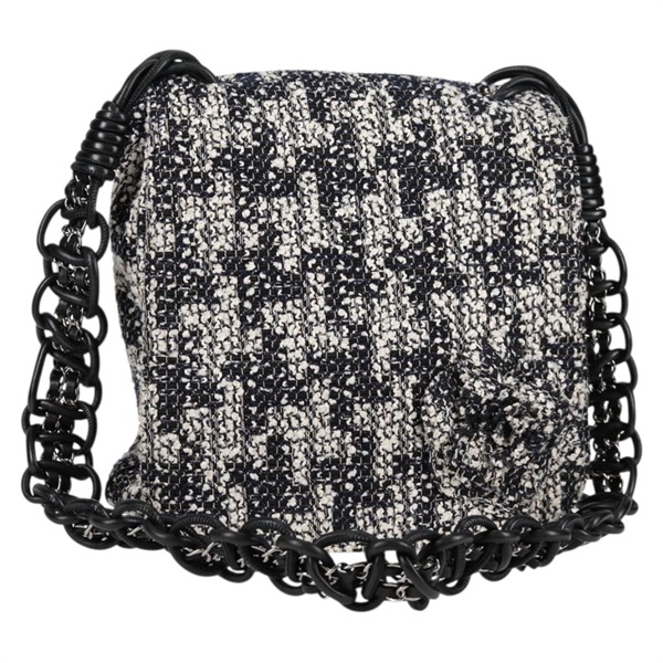 【原宿店限定】シャネル CHANEL ショルダーバッグ チェーン  ツイード ブラック シルバー レディース 131083M