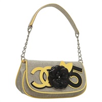 【原宿店限定】シャネル CHANEL ショルダーバッグ チェーン カメリア No.5 キャンバス グレー シルバー レディース 132699V