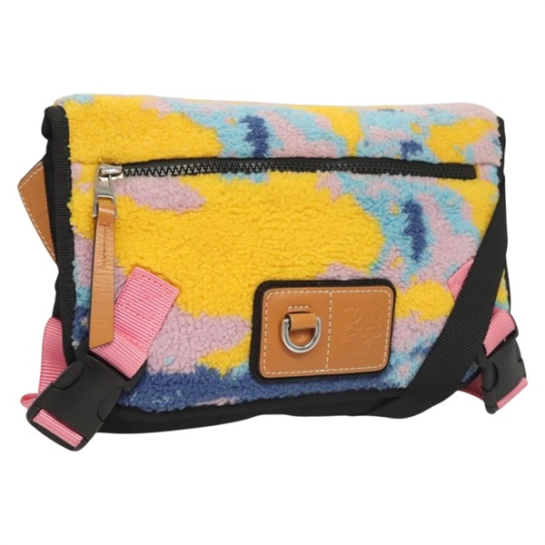 【原宿店限定】ロエベ LOEWE スモール メッセンジャー ショルダーバッグ アナグラム アウトドア ライン ウール ブラック シルバー レディース 132972M