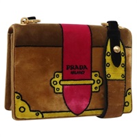 【原宿店限定】プラダ PRADA カイエ ショルダーバッグ ベロア ゴールド ブラウン レディース gh236V