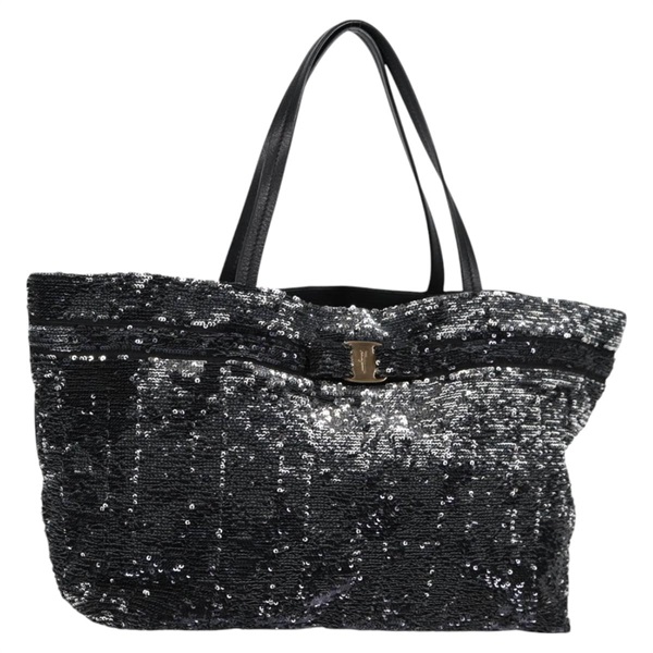 【原宿店限定】サルヴァトーレフェラガモ Salvatore Ferragamo トートバッグ スパンコール ナイロン ブラック レディース 118787V