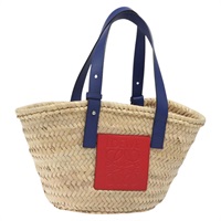 【原宿店限定】ロエベ LOEWE バスケットバッグ ハンドバッグ アナグラム ラフィア レザー ベージュ レッド レディース am8437
