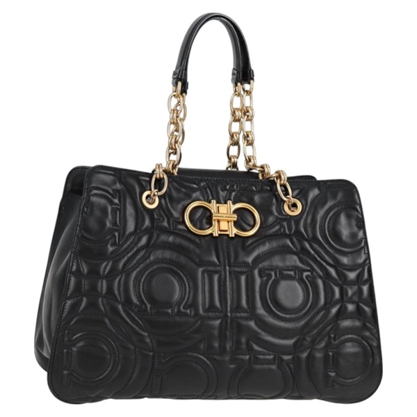 【原宿店限定】サルヴァトーレフェラガモ Salvatore Ferragamo トートバッグ チェーン レザー ブラック ゴールド レディース 128371M